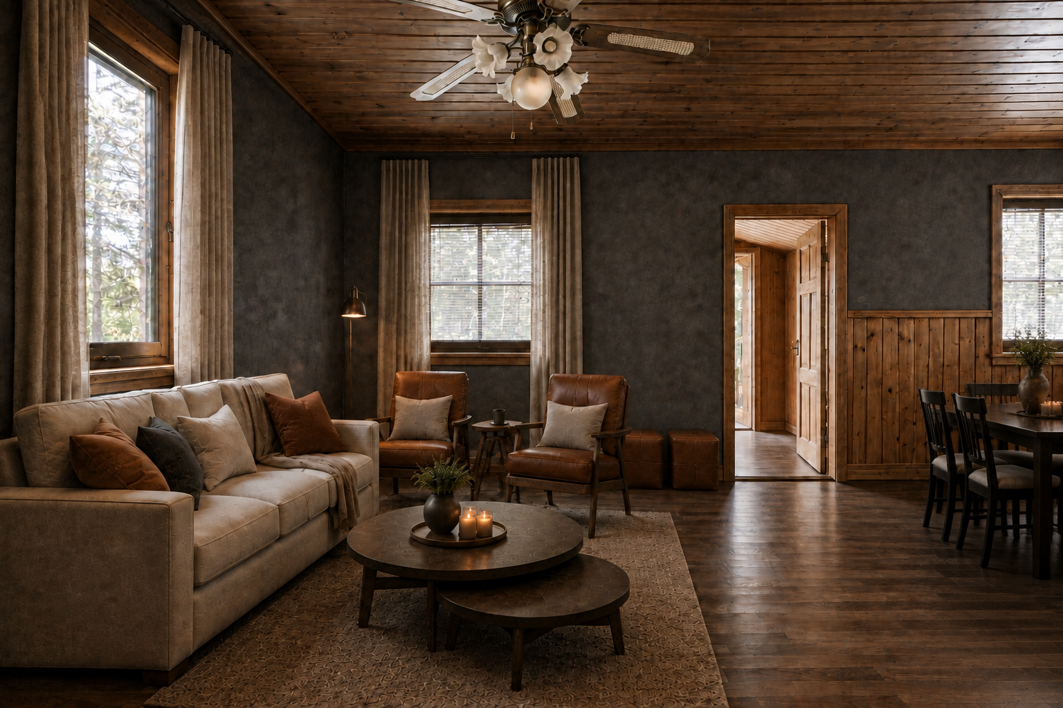 The living room opens onto the dining spot